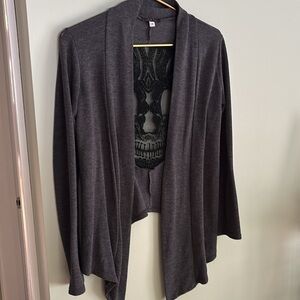 S.O.Y. Grey Gray Black Goth Artsy Whimsygoth Skull Cardigan Women’s Size Small S